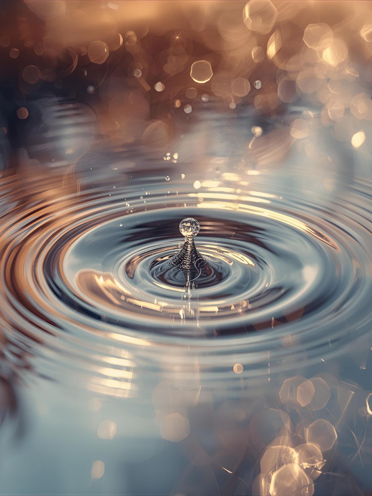 Water droplet captured mid-splash, radiating concentric ripples — evoking emotional resonance, sensory depth, and the layered complexity of all fragrances.