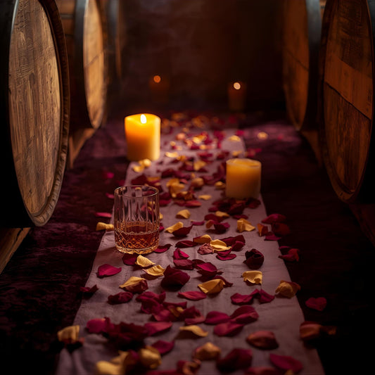 Liquor Myth extrait de parfum — a lush reinterpretation of Kilian Angels’ Share. Cognac, raspberry liqueur, Bulgarian rose, praline, tonka bean, and oakmoss. A velvet hall with candlelight and aged barrels, evoking indulgence, ritual, and olfactive memory.