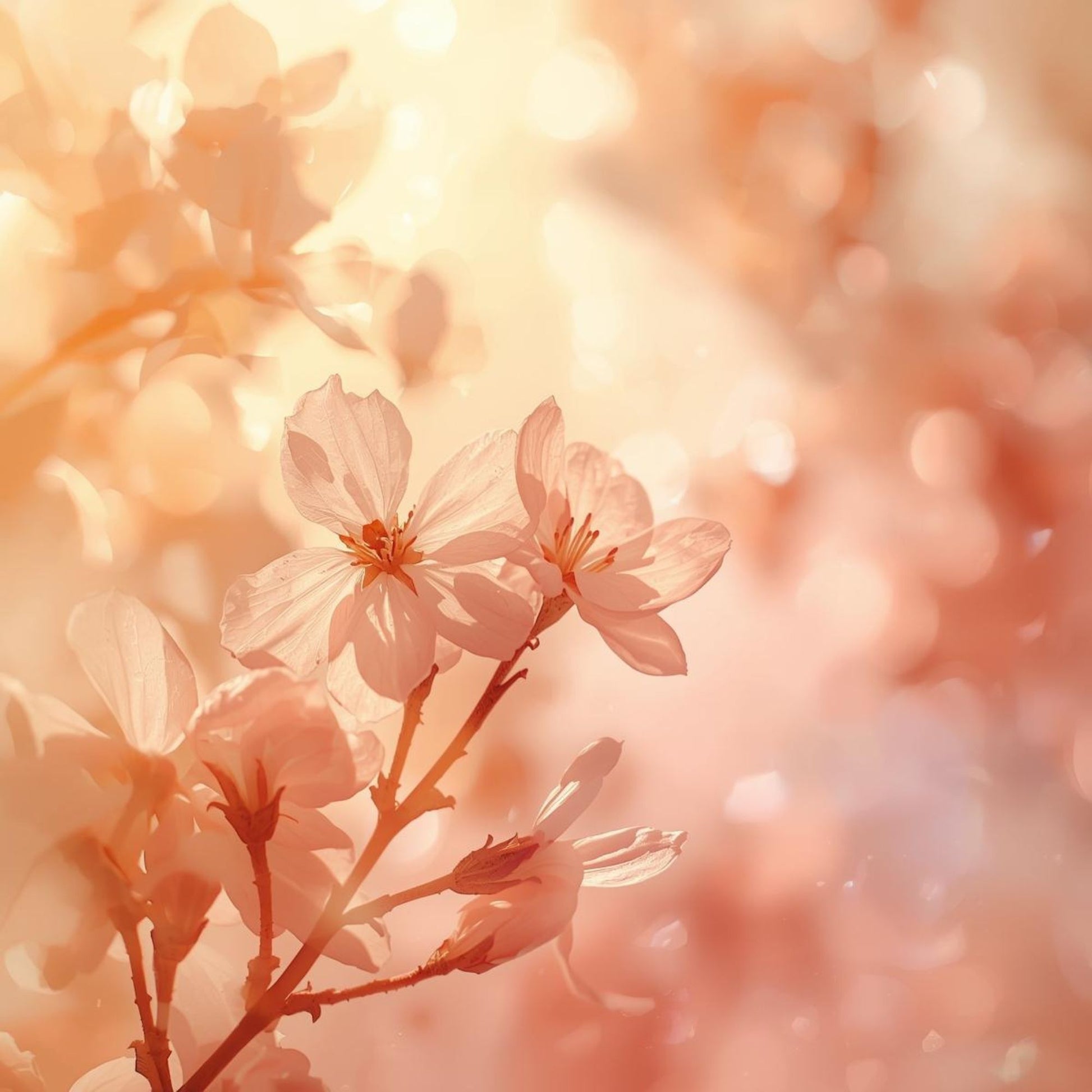 “Soft-focus pink blossoms glowing in warm, golden light — campaign image for Soft Confession, Metaphor’s reinterpretation of Kilian Love, Don’t Be Shy.”