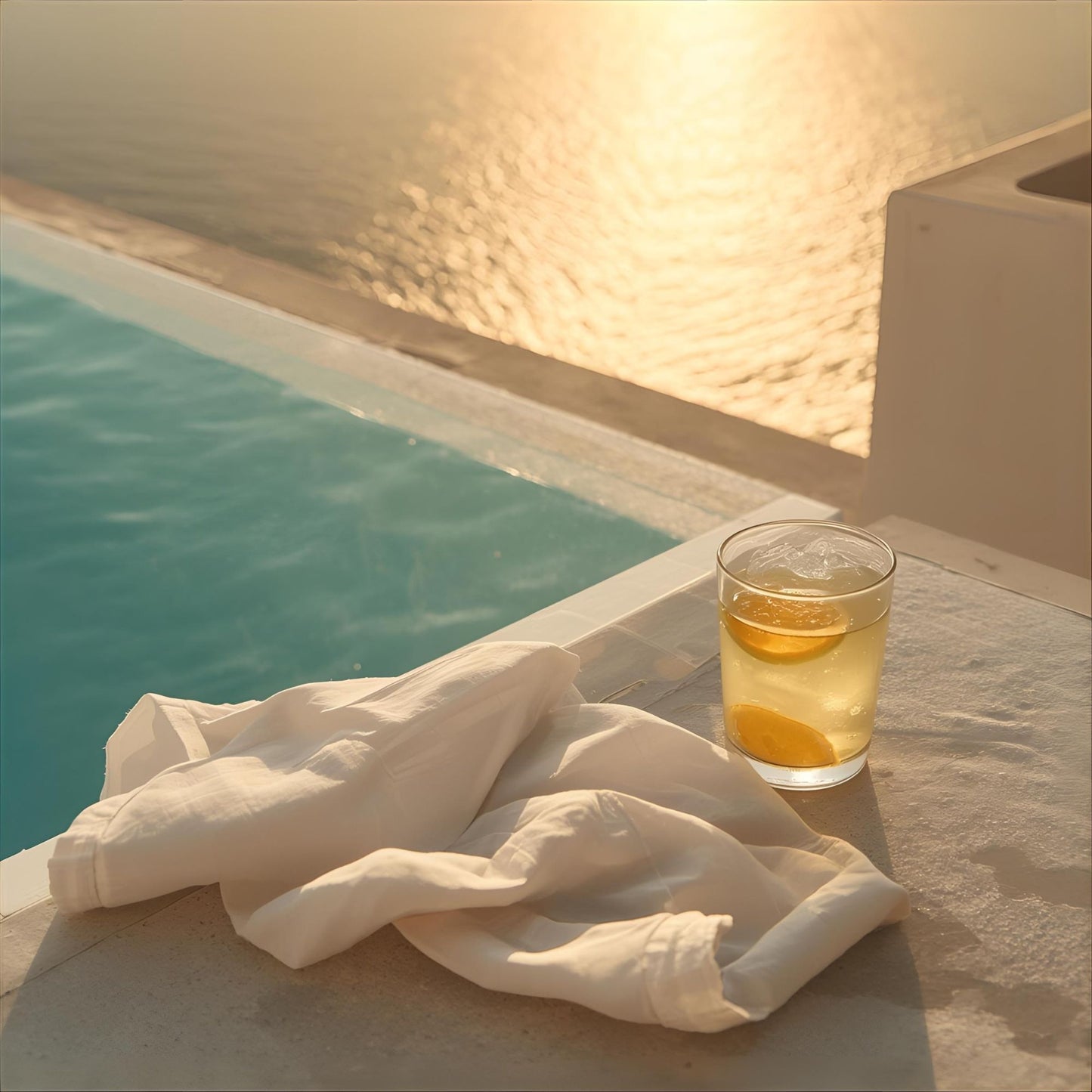 Neroli Proof extrait de parfum — a radiant reinterpretation of Tom Ford Neroli Portofino. Bitter orange, lemon zest, neroli, lavender, and mineral musk. A rooftop pool at golden hour with linen and citrus water, evoking clarity, freshness, and coastal brilliance.