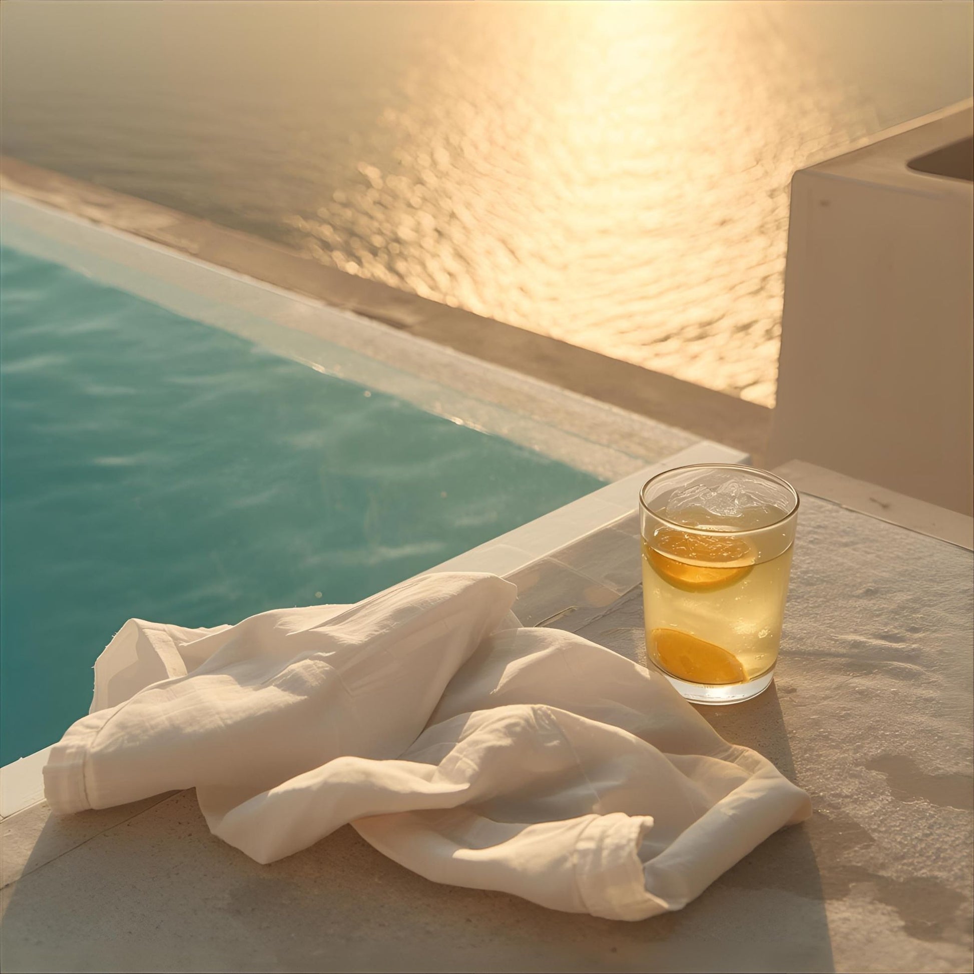 Neroli Proof extrait de parfum — a radiant reinterpretation of Tom Ford Neroli Portofino. Bitter orange, lemon zest, neroli, lavender, and mineral musk. A rooftop pool at golden hour with linen and citrus water, evoking clarity, freshness, and coastal brilliance.