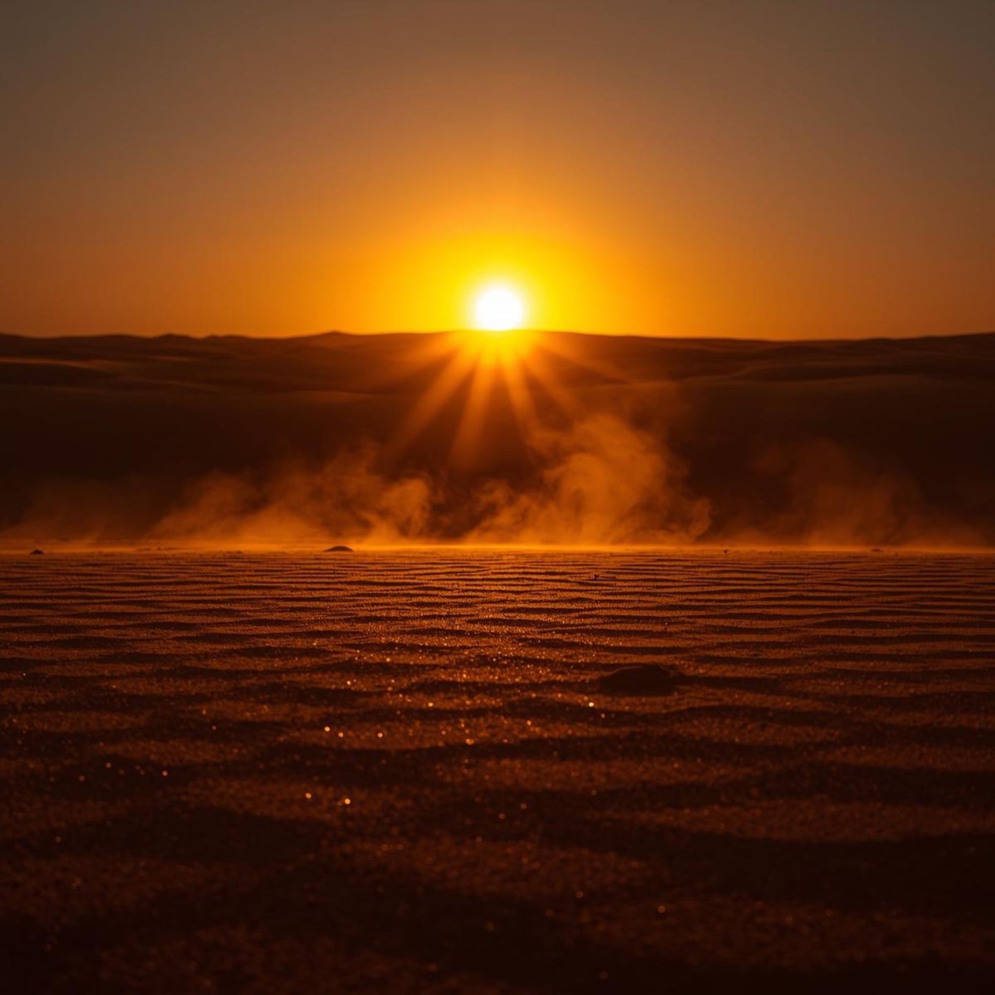 “Sunlit desert dunes at golden hour with long, dramatic shadows and a warm amber glow — campaign image for Leather Meridian, Metaphor’s reinterpretation of Tom Ford Ombre Leather.”